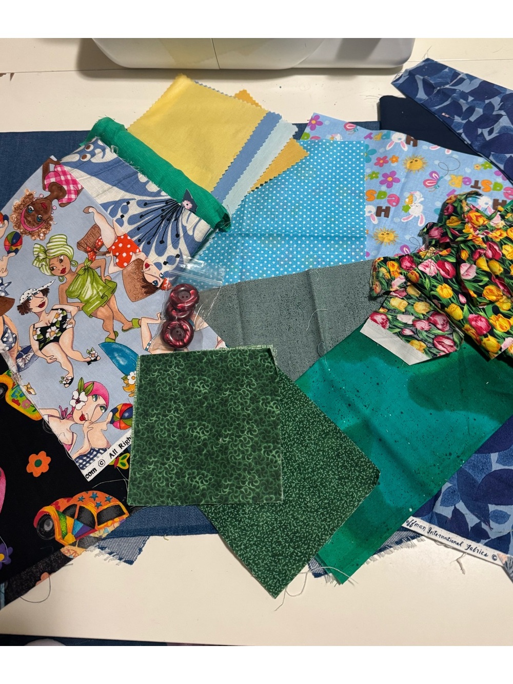 Assorted Quilting Fabric Bundle with Bright Prints - Green, Blue, Yellow